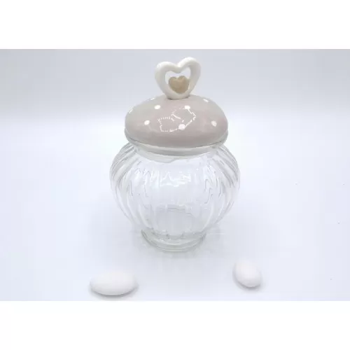 Bomboniera matrimonio pb77 barattolo con pois tortora Royal Gifts - 1