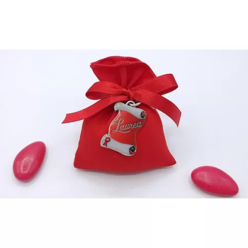 Sacchetto laurea bustina misto seta rosso con applicazione smaltata a scelta Tabor - 1