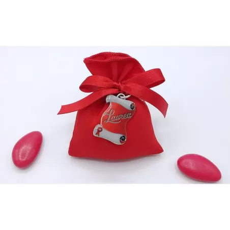 Sacchetto laurea bustina misto seta rosso con applicazione smaltata a scelta Tabor - 1