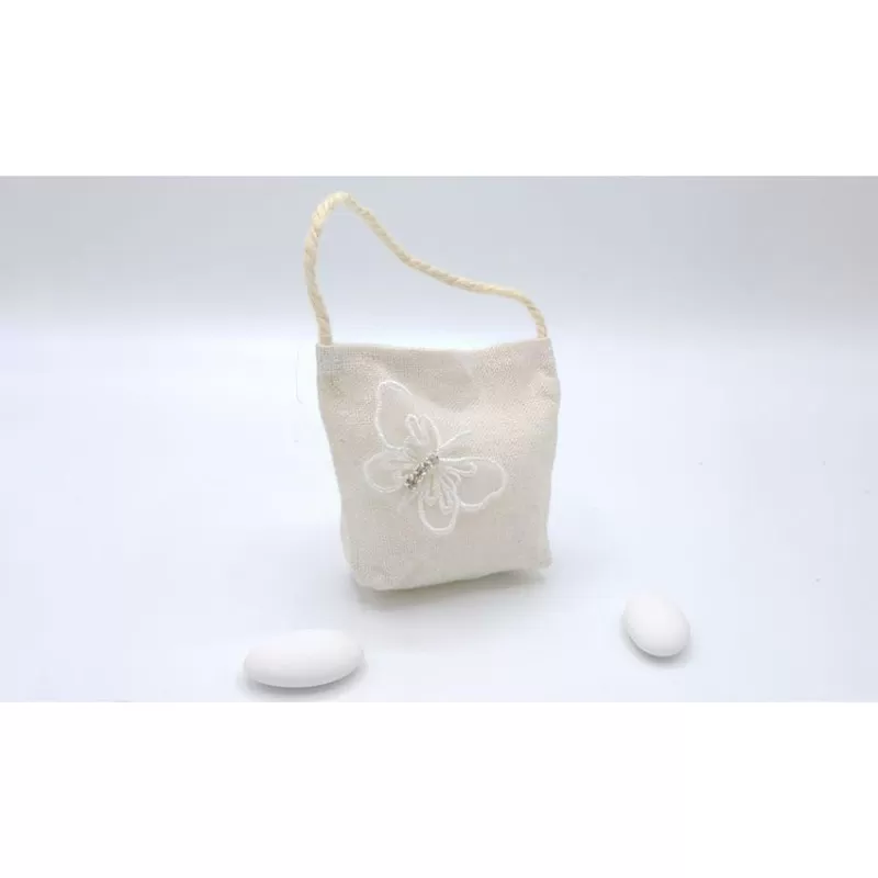 Sacchetto prima comunione ACZ206/W borsetta con farfalla bianca e strass Royal Gifts - 1