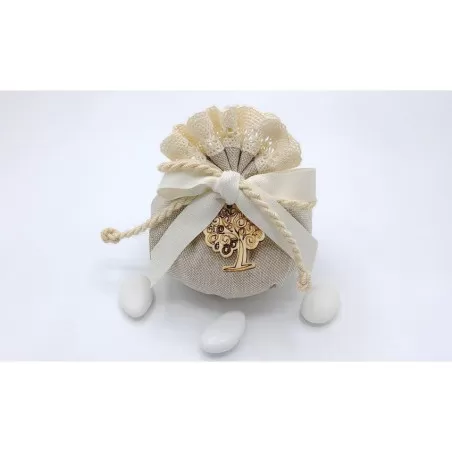 Sacchetto matrimonio 3326 Bustone con tondo country pizzo e cotone Liete Creazioni - 1