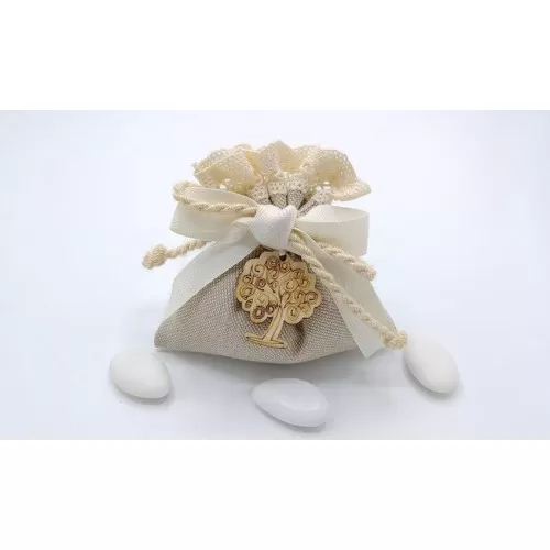 Sacchetto matrimonio 3327 Sacchetto medio country pizzo e cotone Liete Creazioni - 1
