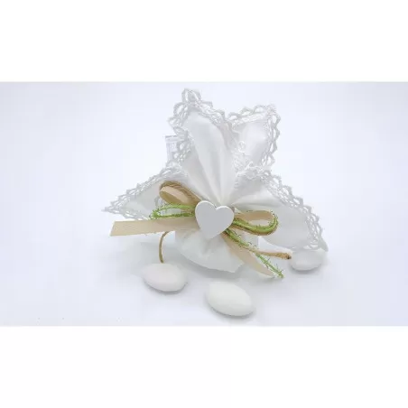 Sacchetto Matrimonio 3340 fazzoletto rasatello di cotone con merletto linea shabby bianca Liete Creazioni - 1