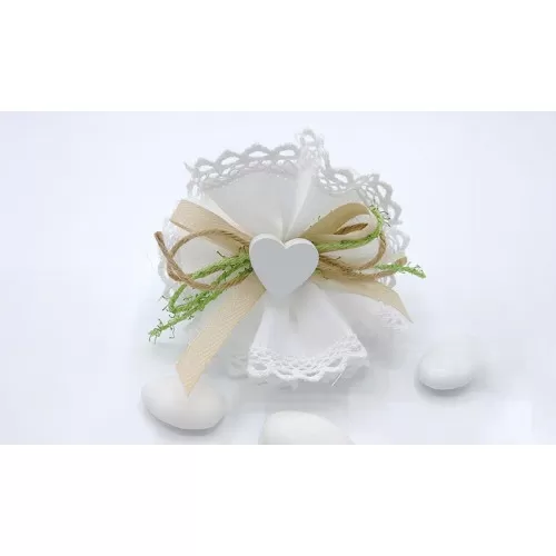 Sacchetto matrimonio 3341 centrino rasatello con merletto linea shabby bianca Liete Creazioni - 1
