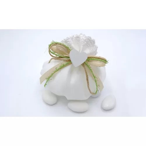 Sacchetto matrimonio 3342 bustone con tondo rasatello con merletto linea shabby bianca Liete Creazioni - 1
