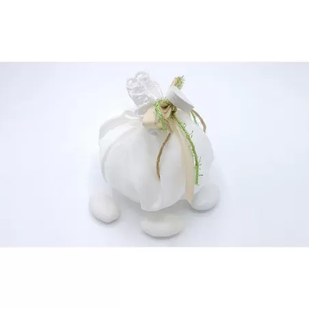 Sacchetto matrimonio 3342 bustone con tondo rasatello con merletto linea shabby bianca Liete Creazioni - 2