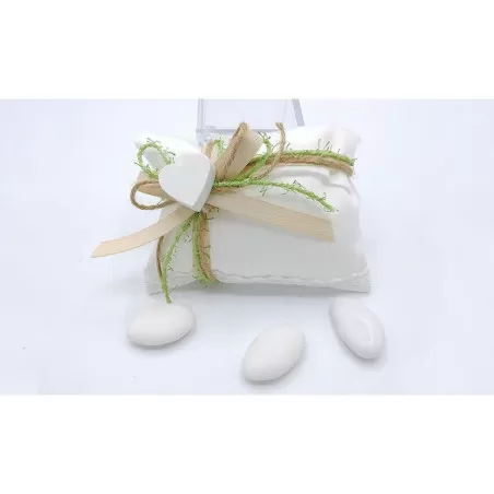 Sacchetto matrimonio 3343 busta lettera rettangolare piccola rasatello con merletto linea shabby bianca Liete Creazioni - 1