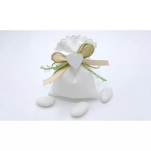 Sacchetto matrimonio 3344 Sacchetto medio rasatello con merletto linea shabby bianca Liete Creazioni - 1
