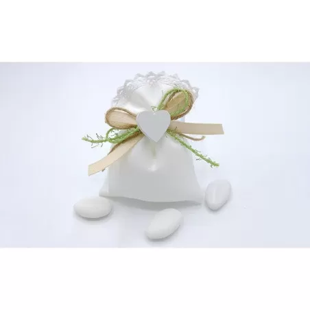 Sacchetto matrimonio 3344 Sacchetto medio rasatello con merletto linea shabby bianca Liete Creazioni - 1