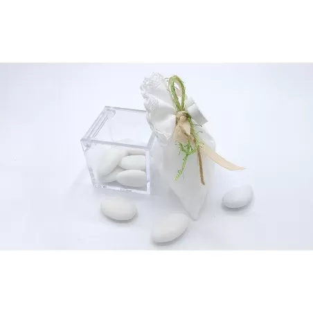 Sacchetto matrimonio 3344 Sacchetto medio rasatello con merletto linea shabby bianca Liete Creazioni - 2