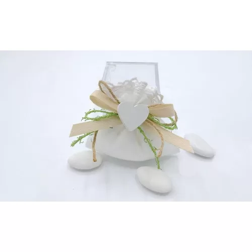 Sacchetto matrimonio 3345 sacchetto piccolo rasatello con merletto linea shabby bianca Liete Creazioni - 1