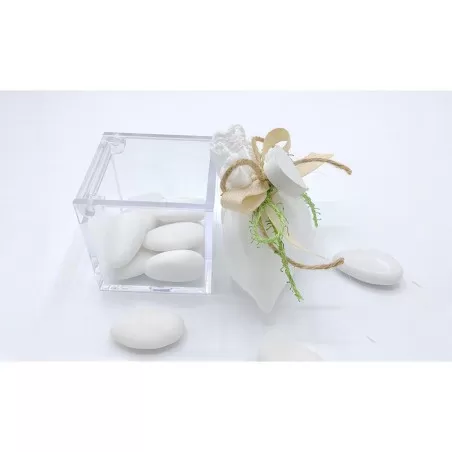 Sacchetto matrimonio 3345 sacchetto piccolo rasatello con merletto linea shabby bianca Liete Creazioni - 2