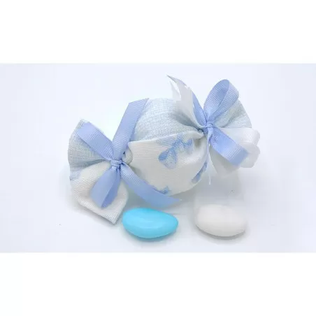 Sacchetto nascita e battesimo 3401 caramella linea panama fiocco celeste Liete Creazioni - 1