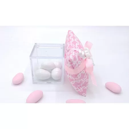 Sacchetto nascita e battesimo 3403 busta lettera rettangolare piccola fantasia geometric rosa Liete Creazioni - 2