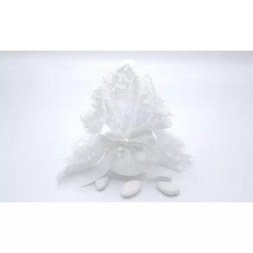 Sacchetto matrimonio 3346 lino e valenciennes bianco fazzoletto grande Liete Creazioni - 1