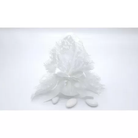 Sacchetto matrimonio 3346 lino e valenciennes bianco fazzoletto grande Liete Creazioni - 1