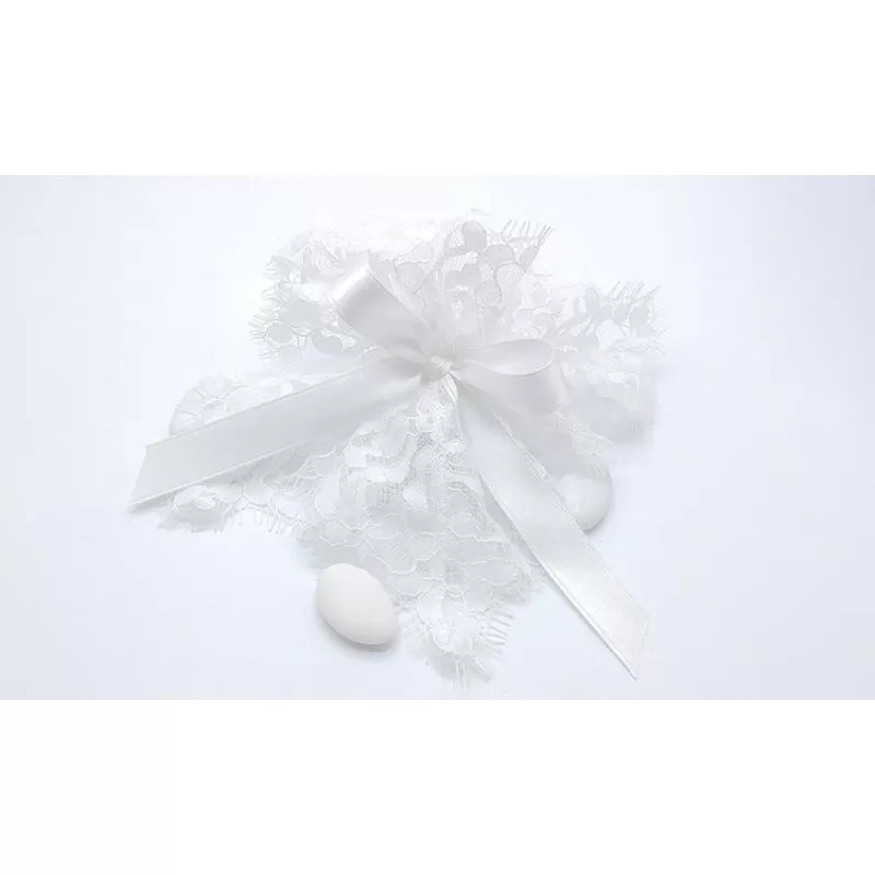 Sacchetto matrimonio 3347 lino e valenciennes bianco fazzoletto piccolo - 1