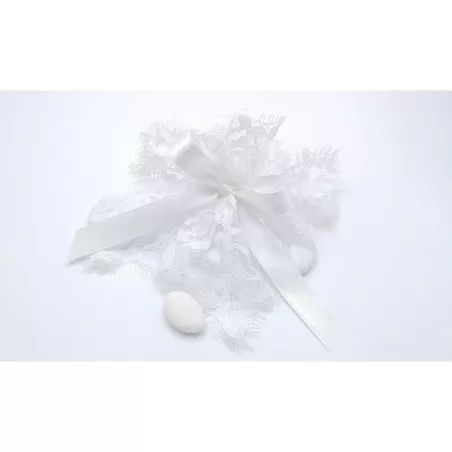 Sacchetto matrimonio 3347 lino e valenciennes bianco fazzoletto piccolo - 1