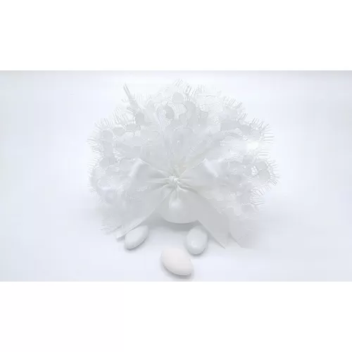 Sacchetto matrimonio 3348 lino e valenciennes bianco centrino grande Liete Creazioni - 1