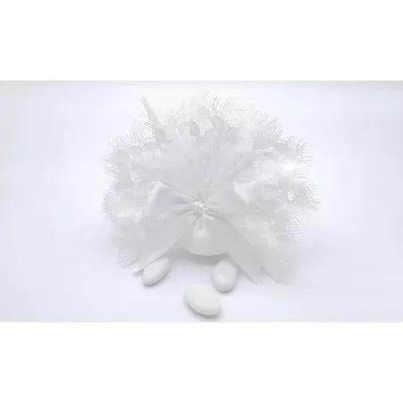 Sacchetto matrimonio 3348 lino e valenciennes bianco centrino grande Liete Creazioni - 1