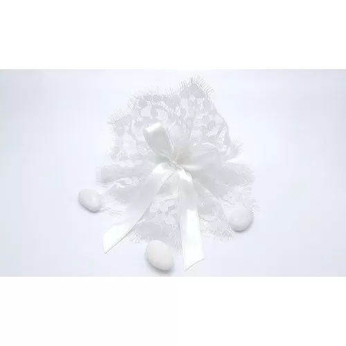 Sacchetto matrimonio 3349 lino e valenciennes bianco centrino piccolo Liete Creazioni - 1