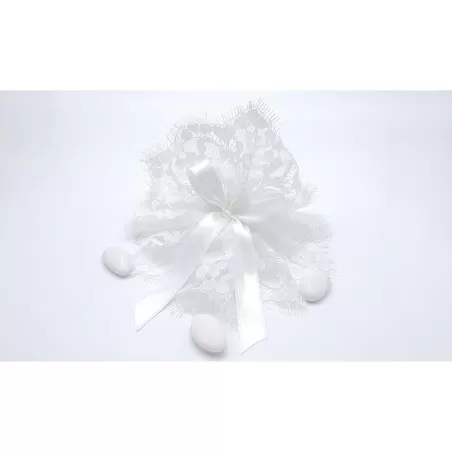 Sacchetto matrimonio 3349 lino e valenciennes bianco centrino piccolo Liete Creazioni - 2