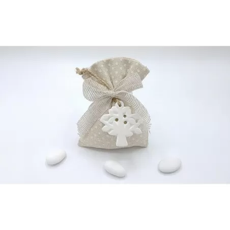 Sacchetto matrimonio ck6251 pois ecru' con applicazione albero - 1