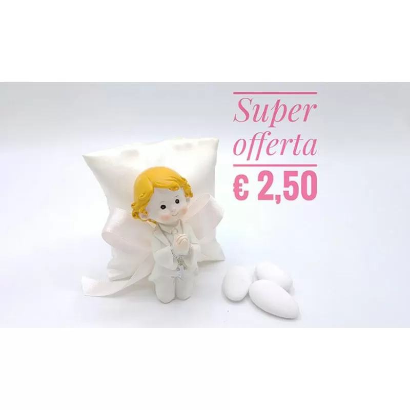 Sacchetto prima comunione cuscinetto raso con bimbo che prega - 1