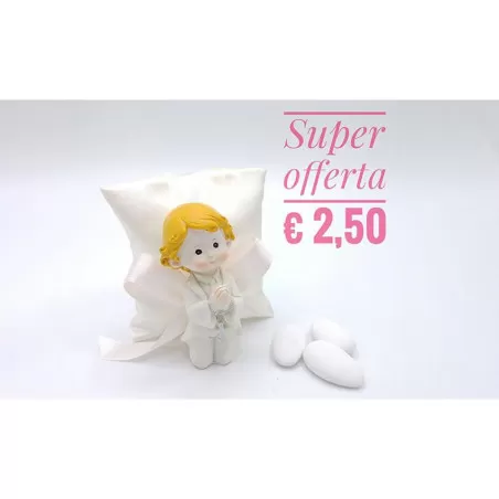 Sacchetto prima comunione cuscinetto raso con bimbo che prega - 1