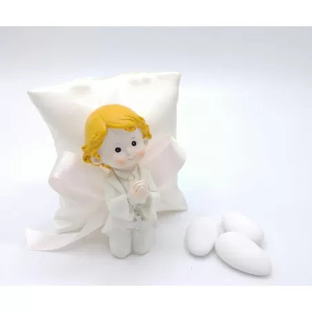 Sacchetto prima comunione cuscinetto raso con bimbo che prega - 2