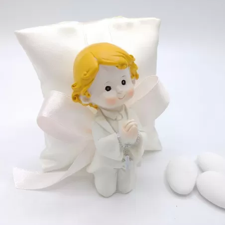 Sacchetto prima comunione cuscinetto raso con bimbo che prega - 3