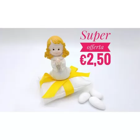 Sacchetto prima comunione cuscinetto raso con bimba che prega - 1