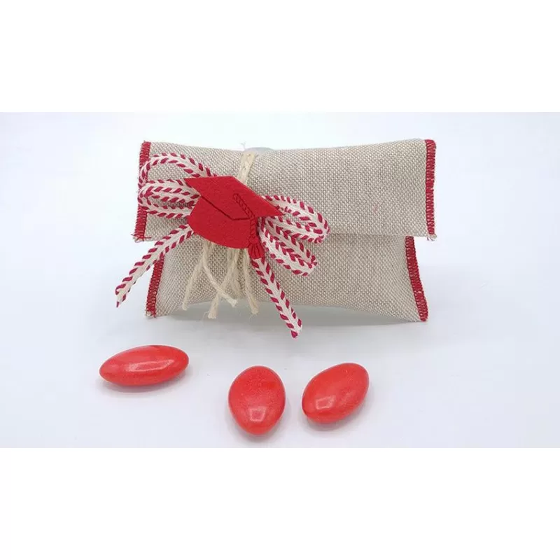 Sacchetto laurea tela mare con cuciture rosse busta lettera Liete Creazioni - 1