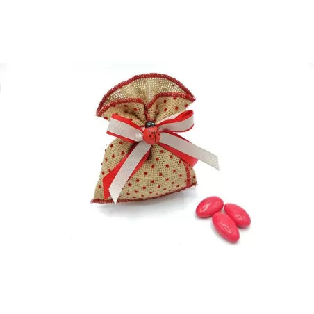 Sacchetto laurea juta ecrù con pois rossi busta incrocio Liete Creazioni - 1