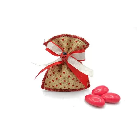 Sacchetto laurea juta ecru´ con pois rossi busta piccola Liete Creazioni - 1