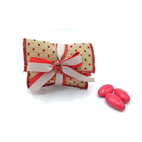 Sacchetto laurea juta ecru´ con pois rossi busta lettera piccola Liete Creazioni - 1