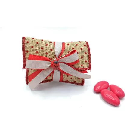 Sacchetto laurea juta ecru´ con pois rossi busta lettera piccola Liete Creazioni - 1