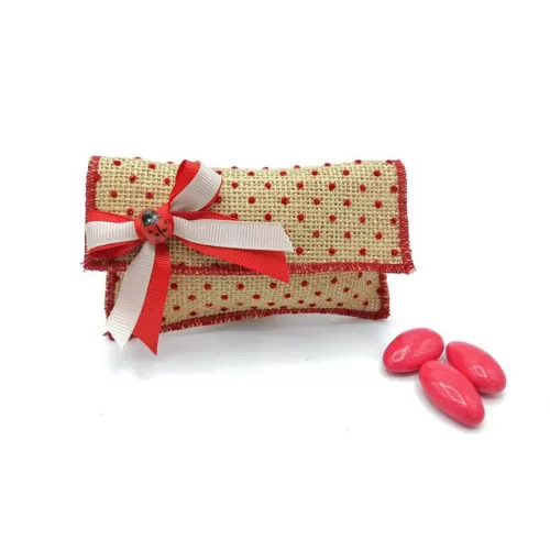 Sacchetto laurea juta ecru´ con pois rossi busta lettera media Liete Creazioni - 1