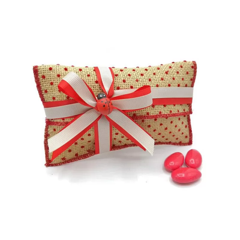 Sacchetto laurea juta ecru' con pois rossi busta lettera grande Liete Creazioni - 1