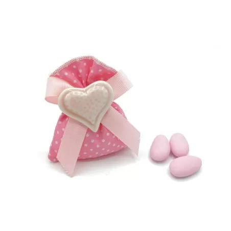 Sacchetto nascita e battesimo bustina piccola rosa pois bianchi con magnete cuore rosa - 1
