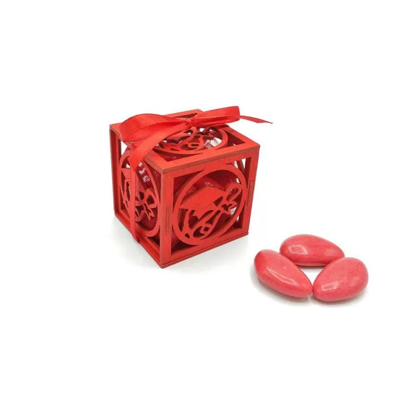 Astuccio laurea portaconfetti traforato in legno rosso - 1