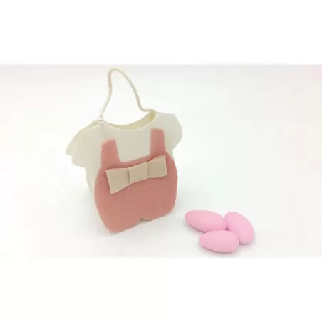 Portaconfetti nascita e battesimo vestito pagliaccetto rosa - 1