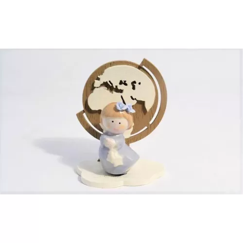 Bomboniera nascita e battesimo claraluna 19942/2-M mappamondo con angelo azzurro piccolo Claraluna - 1