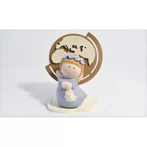 Bomboniera nascita e battesimo claraluna 19944/2-M mappamondo con angelo azzurro grande Claraluna - 1