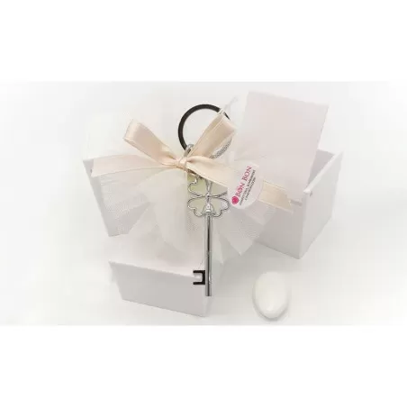 Bomboniera matrimonio chiave quadrifoglio con portachiavi Greenford - 1