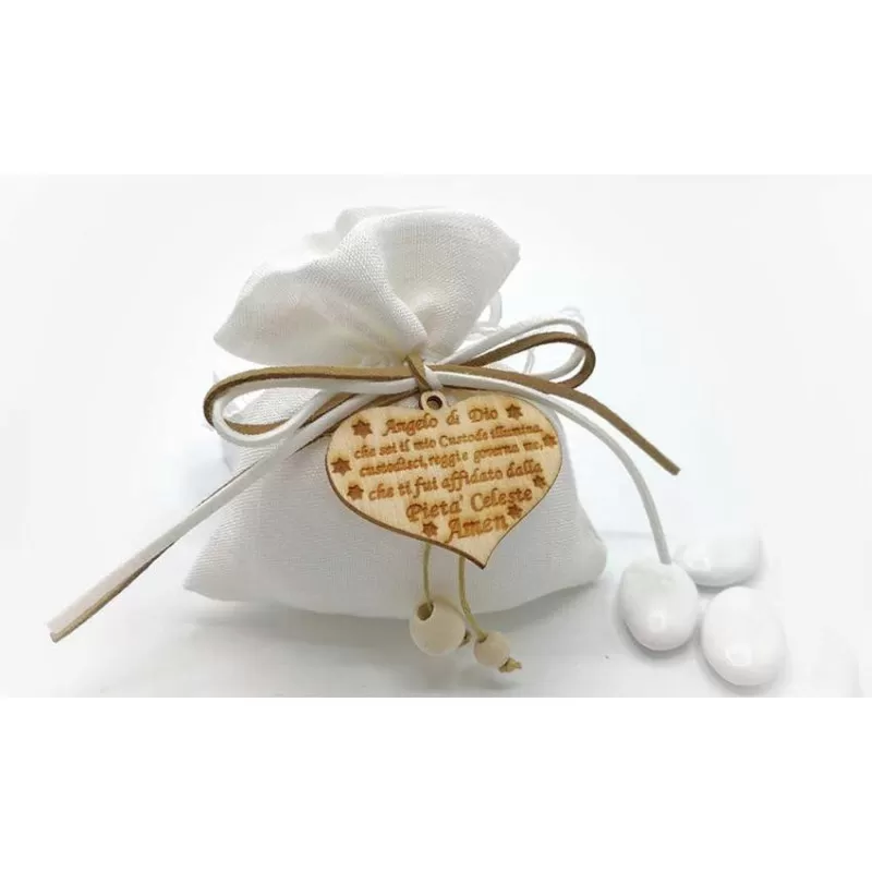 Sacchetto prima comunione ACZ275 Busta con applicazione cuore in legno preghiera - 1