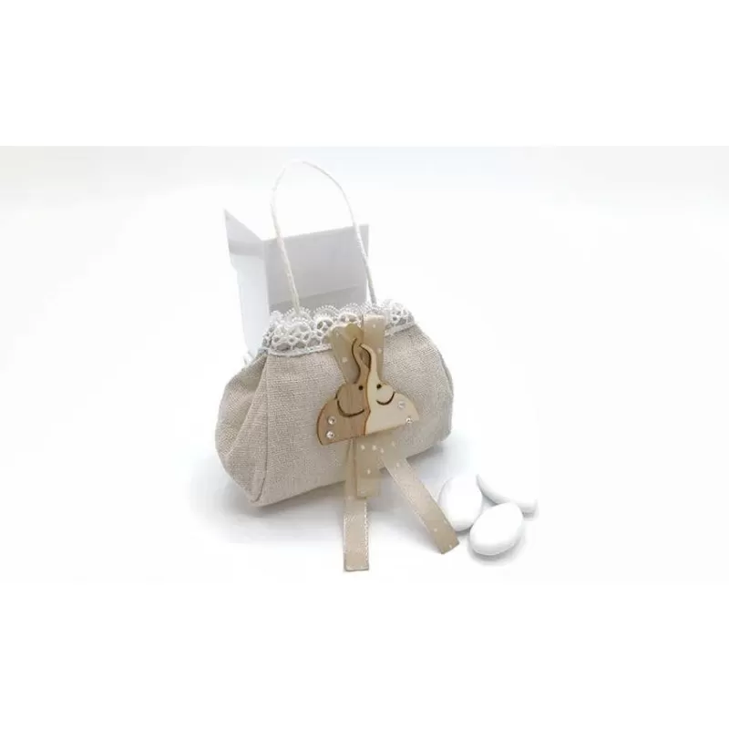 Sacchetto matrimonio AXS51 Borsetta con merletto e applicazione elefanti - 1