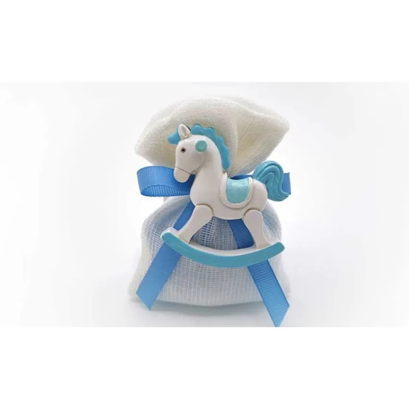 Sacchetto nascita e battesimo RB662/b Busta media con magnete cavalluccio celeste - 1