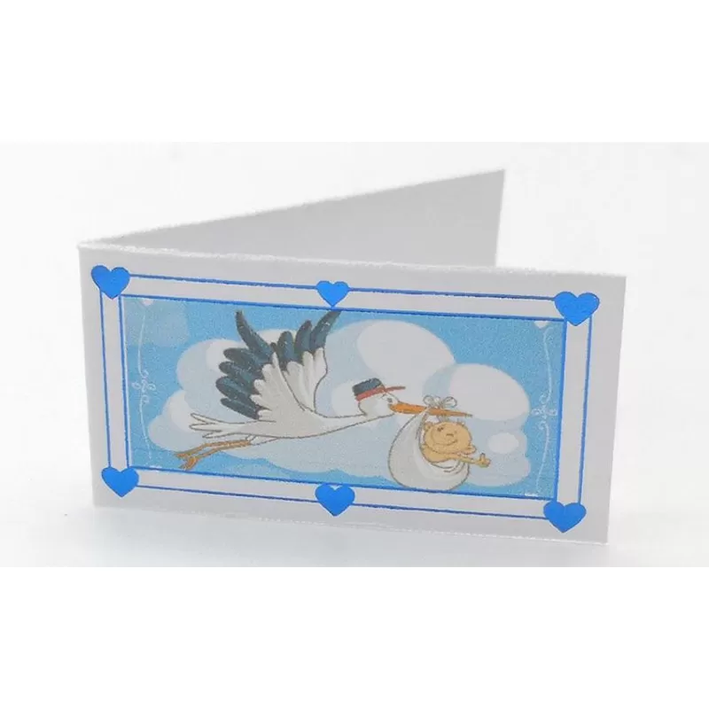 Confezione 20 bigliettini per nascita e battesimo cicogna celeste - 1