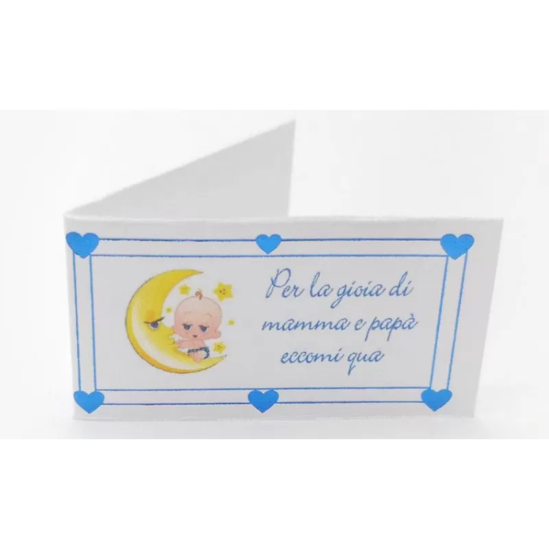 Confezione 20 bigliettini nascita e battesimo bimbo su luna celeste - 1